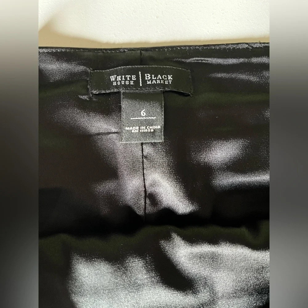White House Black Market  Black Satin ruched Tiered Pencil Skirt Holiday size 6